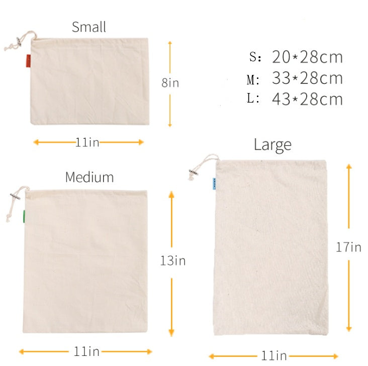 Cotton Drawstring Bag Safe Store Foods Bag Multi-Purpose Fruit Vegetable Rice Bread Shopping Bag