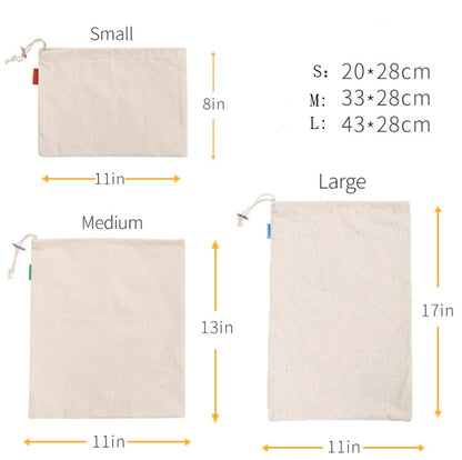 Cotton Drawstring Bag Safe Store Foods Bag Multi-Purpose Fruit Vegetable Rice Bread Shopping Bag