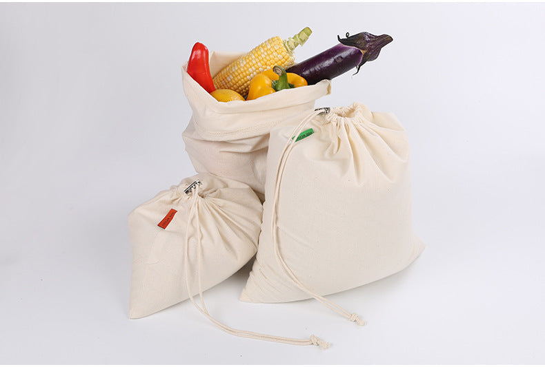 Cotton Drawstring Bag Safe Store Foods Bag Multi-Purpose Fruit Vegetable Rice Bread Shopping Bag