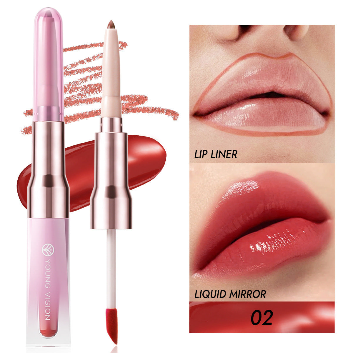 Double-headed Lip Liner Mirror Lip Gloss Two-in-one Multi-purpose Outline Lip Shape