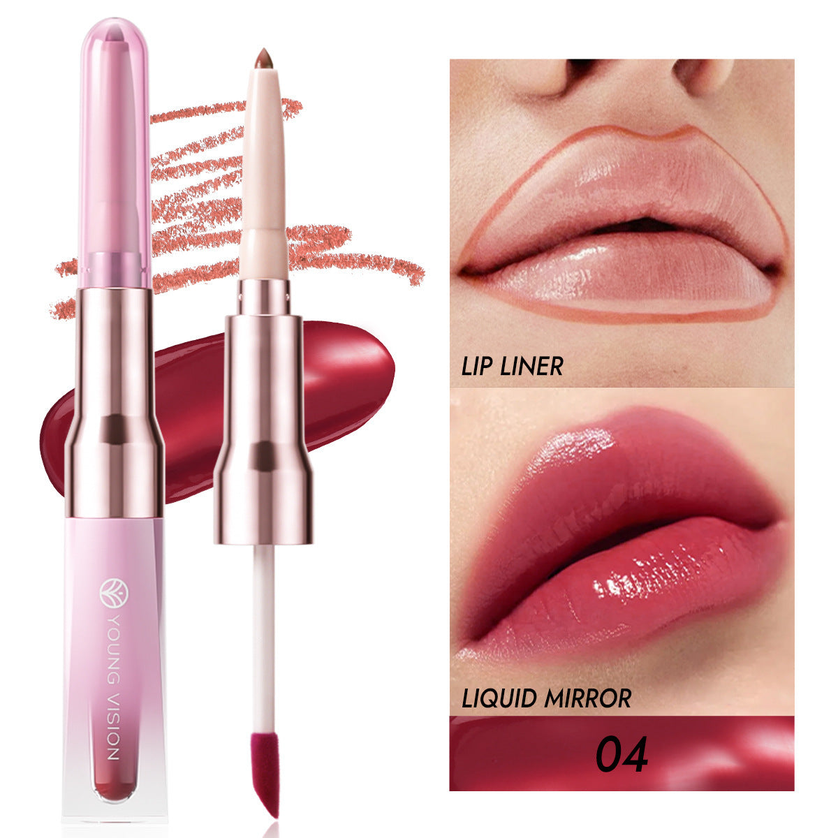 Double-headed Lip Liner Mirror Lip Gloss Two-in-one Multi-purpose Outline Lip Shape