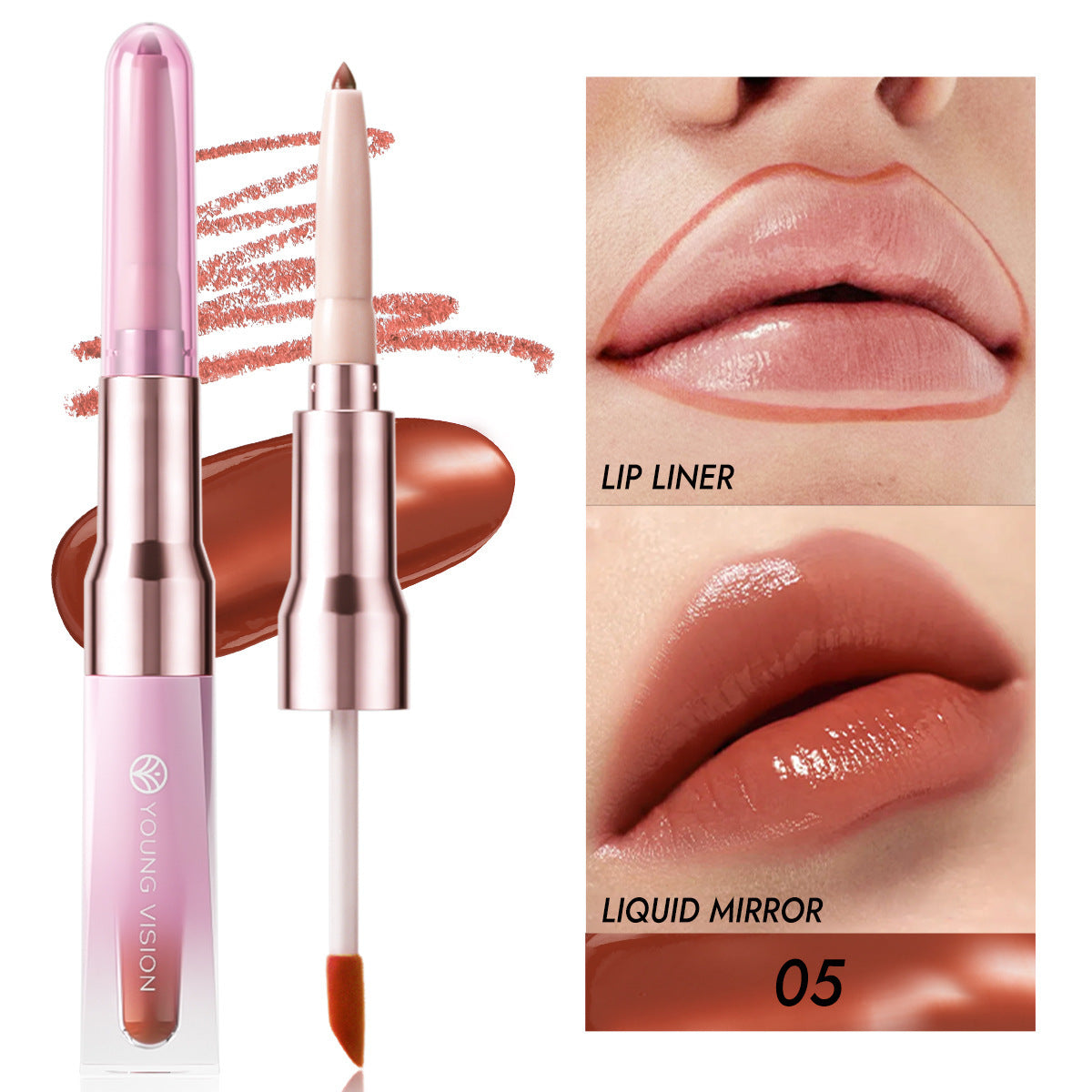 Double-headed Lip Liner Mirror Lip Gloss Two-in-one Multi-purpose Outline Lip Shape