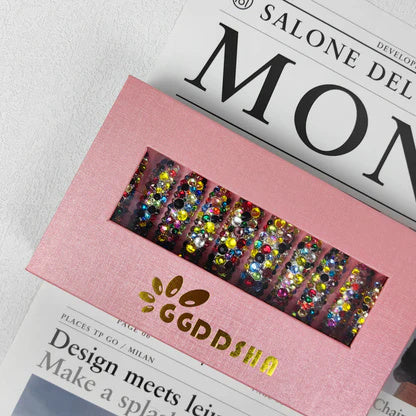 GGddsha 2025 Long Nail Designs Reusable PMMA AcrylicBaroque Glass Style Press-on Nails With Box Gifts ForWomen,Mosaic Mirage