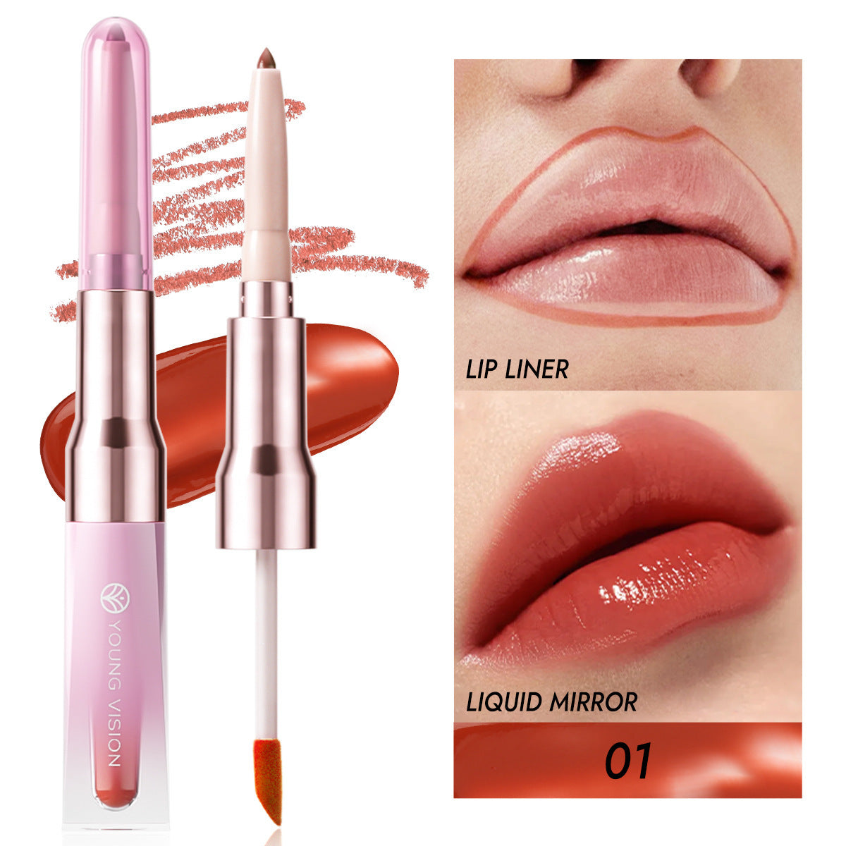 Double-headed Lip Liner Mirror Lip Gloss Two-in-one Multi-purpose Outline Lip Shape