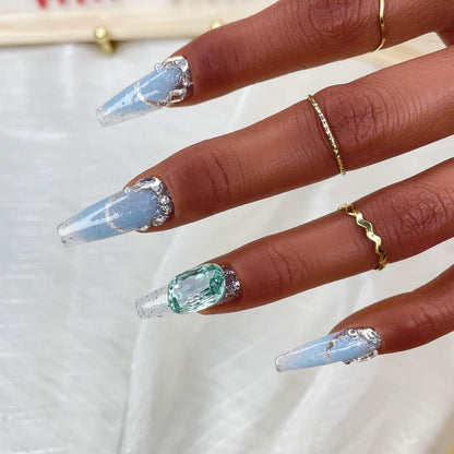 GGDDSHA Handmade Press On Nails, Luxury &Custom Fake Nails 3D Handmade Reusable UVFinished False Nails, Hand-Painted Nail,Nebula Glint