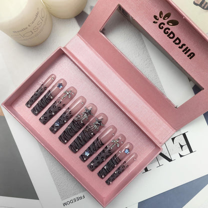 GGddsha Nails 2025 Long Novel Design And Reusable Handmade Nails Pmma Acrylic Nails Press On Nails Kit WithBox Gifts For Women,Stellar Stripe